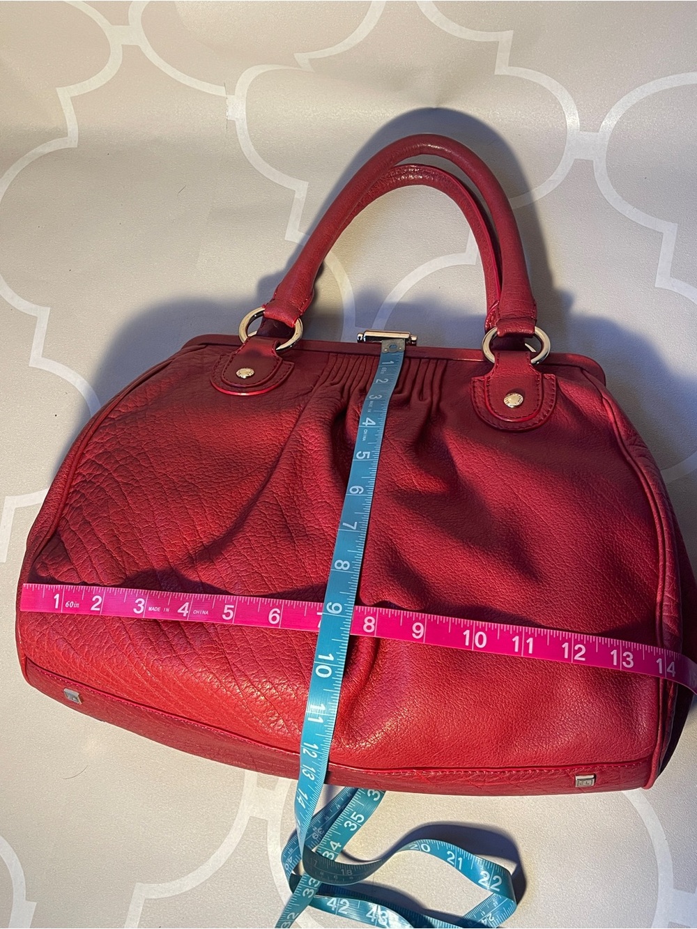 Vintage Elliott Lucca Red Leather Satchel Top Handle Shoulder Bag - Picture 12 of 14